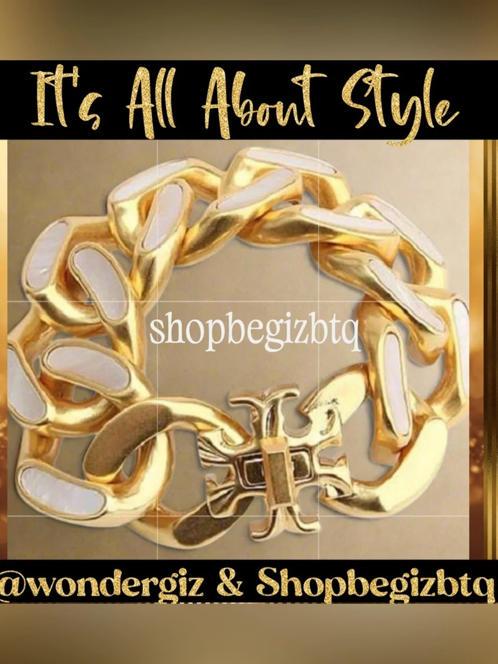 🆕Tory Burch Authentic Roxanne Inlay Chunky Huge Gold & Mother Of Pearl Bracelet